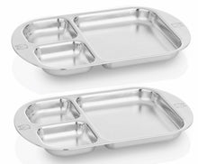 Load image into Gallery viewer, Stainless Steel Divided Plates (2 pc) for baby and kids frogs stamps on the plates. Luxurious mirror polish.