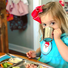 Load image into Gallery viewer, a preschooler is holding a stainless steel cup by the handle